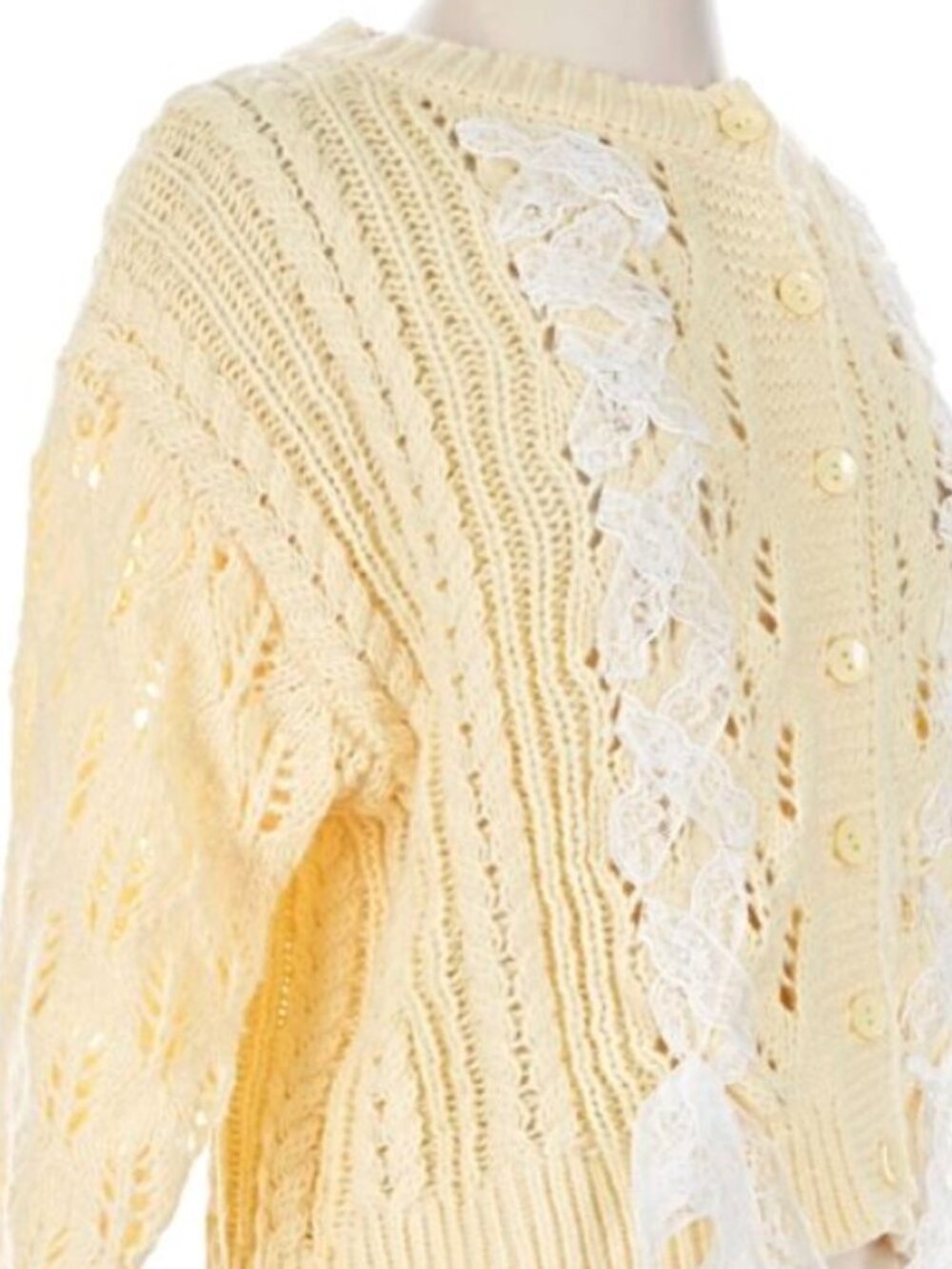 NWT Pretty Garbage Lace Up Pointelle Cardigan Sweater Yellow Cottagecore Small - Picture 4 of 10